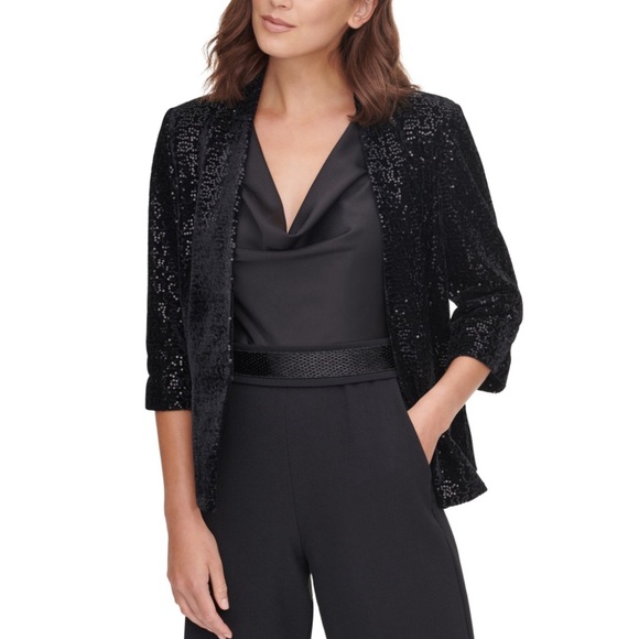 NWT ELIZA J Womens Black Sequined
Evening Blazer Jacket - Picture 1 of 8